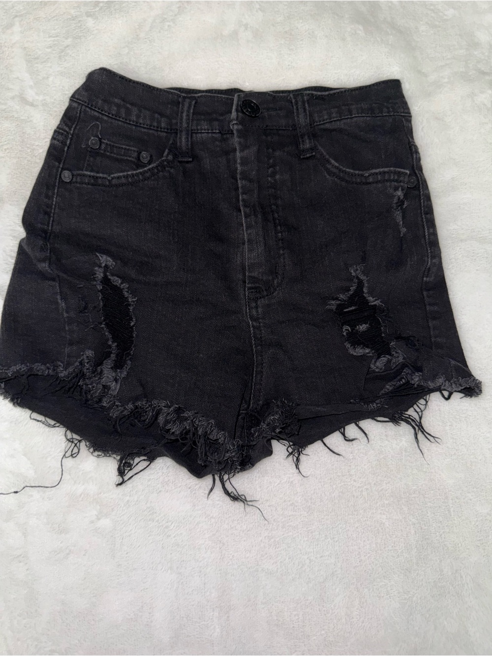 Charlotte Russe Black Distressed High-Rise Denim Shorts